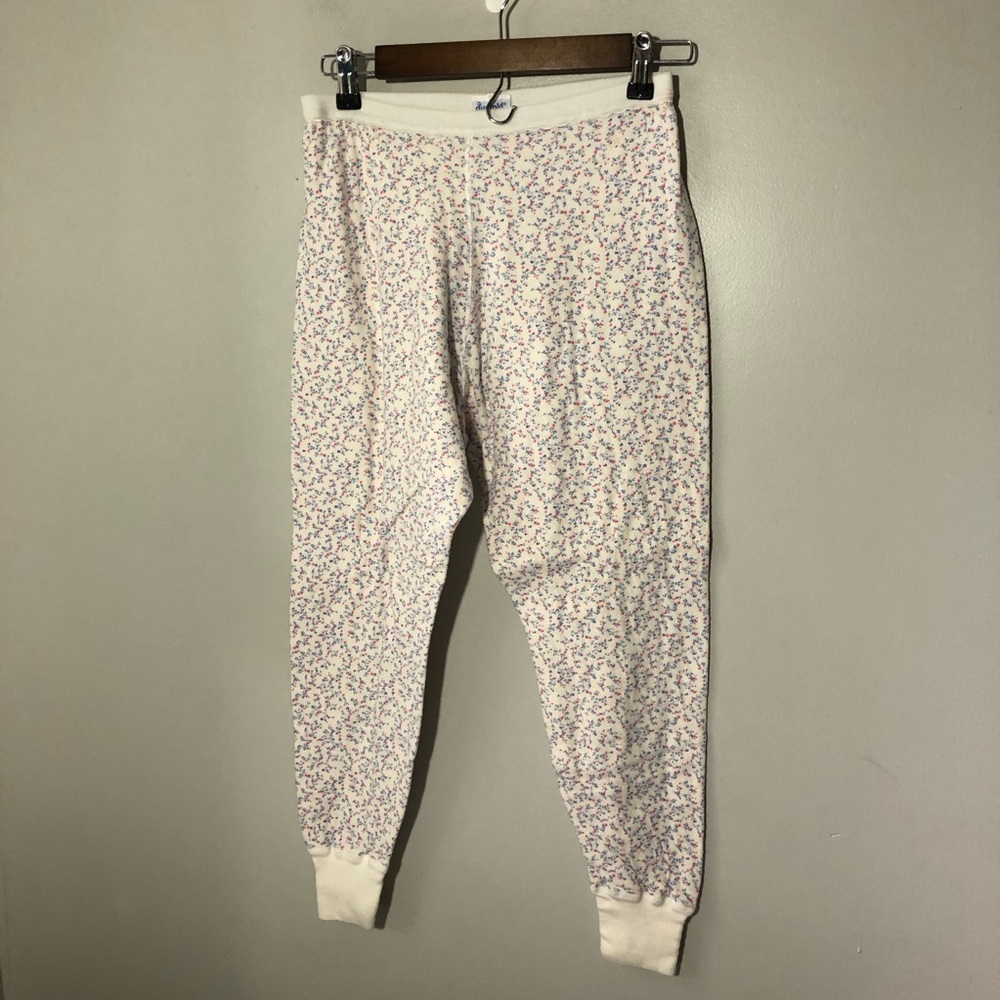 Vtg duofold wool blend girls 16 thermal underwear pants dainty flower outdoors